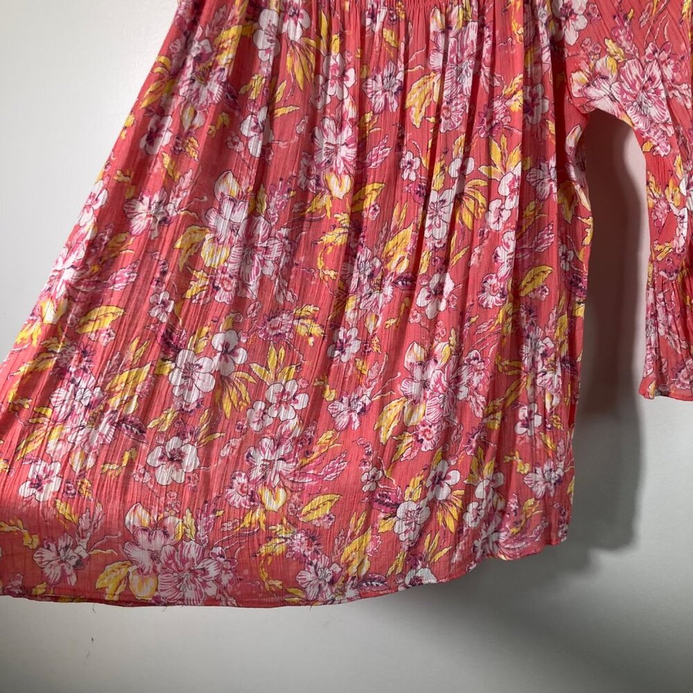 Womens Counterparts Boho Floral Smocked Top Bell Sleeve 2X Orange Yellow - Picture 6 of 10